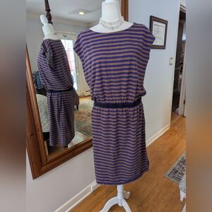 Boden Striped Midi Dress in Blue and Brown